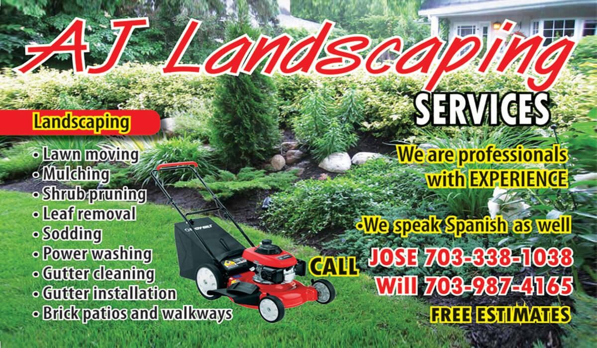 Aj Landscaping Services Bus Card Front